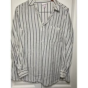 Isabelle Maternity Blouse • XL • White/Navy Stripe • Linen Blend